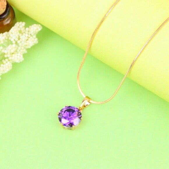 "Rose Gold Pendant with Purple Solitaire Round Stone, XPPT1257 - Picture 12 of 12